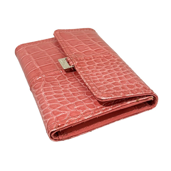 Liz Claiborne Light Pink Wallet Mock Croc Trifold Snap Flap Style Fashion Purse - Picture 3 of 9